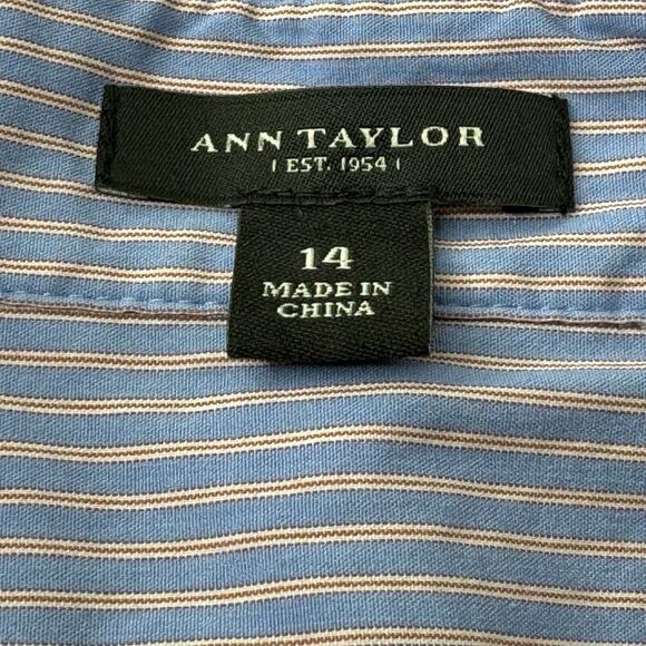 Ann Taylor Pin Striped Women’s Size 14 Sleeveless Button Up Blouse Shirt Work - Picture 2 of 11